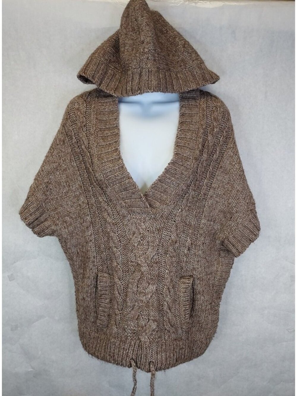 American Eagle Cable Knit Hoodie Sweater Vest Womens M Wool Alpaca Baby Doll Y2K